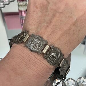 ✨Vintage Egyptian Revival Panel Bracelet ✨W/Hamsa Hand Charm ✨Preloved